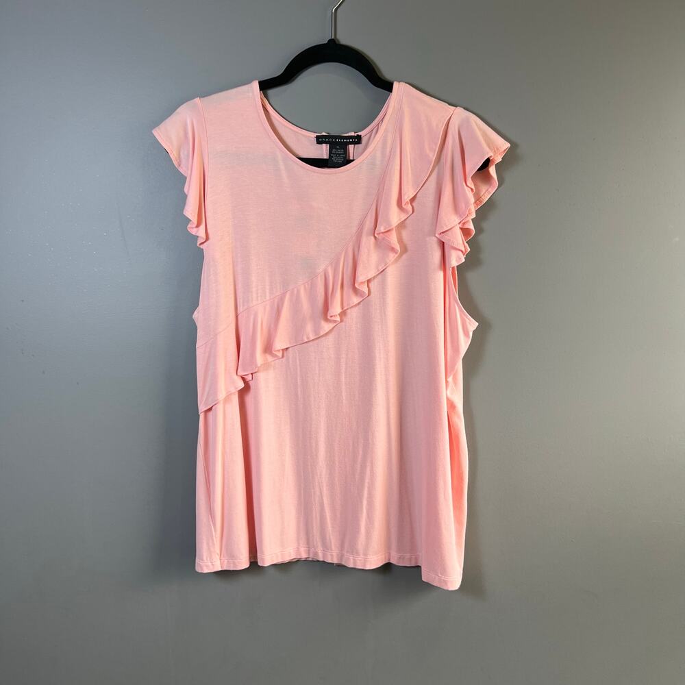 NWT Grace Elements Pink Ruffle Short Sleeve Blouse Tops Size XL